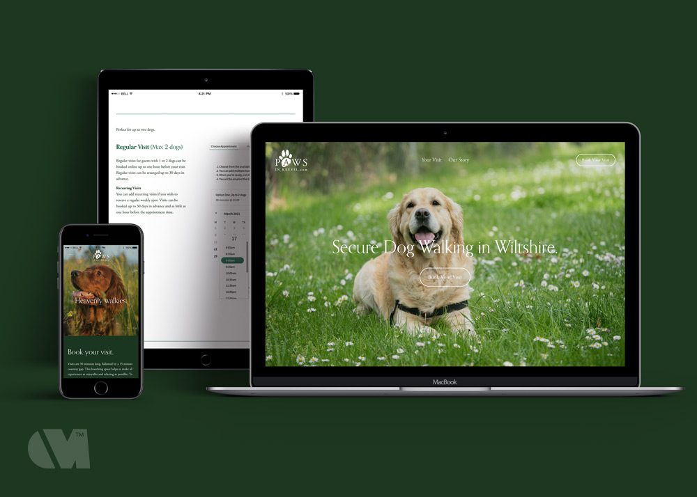 Brand identity design for Paws In Keevil Dog Walking Paddock in Wiltshire by Osmil Brand Design, Surrey UK.